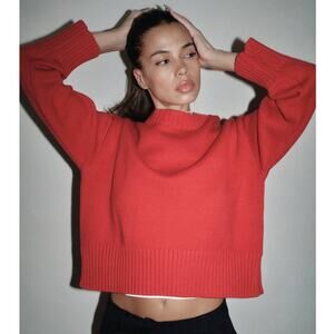 Aritzia Wilfred Free Harper Sweater Merino Wool Turtleneck Bright Red Size Small
